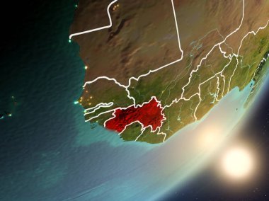 Gine son derece detaylı yüzey dokuları ve görünür ülke sınırları ile uzaydan. 3D çizim. Nasa tarafından döşenmiş bu görüntü unsurları.