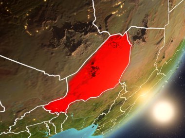 Nijer son derece detaylı yüzey dokuları ve görünür ülke sınırları ile uzaydan. 3D çizim. Nasa tarafından döşenmiş bu görüntü unsurları.