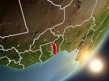 Togo son derece detaylı yüzey dokuları ve görünür ülke sınırları ile uzaydan. 3D çizim. Nasa tarafından döşenmiş bu görüntü unsurları.
