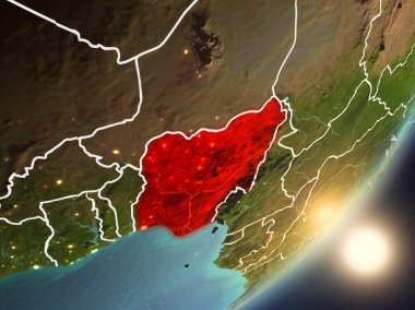 Son derece detaylı yüzey dokuları ve görünür ülke sınırları ile alan Nijerya'dan. 3D çizim. Nasa tarafından döşenmiş bu görüntü unsurları.