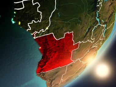 Angola son derece detaylı yüzey dokuları ve görünür ülke sınırları ile uzaydan. 3D çizim. Nasa tarafından döşenmiş bu görüntü unsurları.