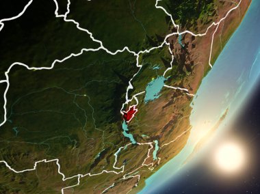 Burundi son derece detaylı yüzey dokuları ve görünür ülke sınırları ile uzaydan. 3D çizim. Nasa tarafından döşenmiş bu görüntü unsurları.