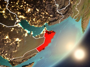 Umman son derece detaylı yüzey dokuları ve görünür ülke sınırları ile uzaydan. 3D çizim. Nasa tarafından döşenmiş bu görüntü unsurları.