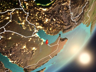 Son derece detaylı yüzey dokuları ve görünür ülke sınırları ile uzaydan katar. 3D çizim. Nasa tarafından döşenmiş bu görüntü unsurları.