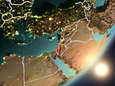 İsrail son derece detaylı yüzey dokuları ve görünür ülke sınırları ile uzaydan. 3D çizim. Nasa tarafından döşenmiş bu görüntü unsurları.