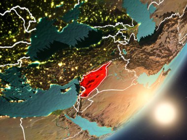 Son derece detaylı yüzey dokuları ve görünür ülke sınırları ile alan Suriye'den. 3D çizim. Nasa tarafından döşenmiş bu görüntü unsurları.