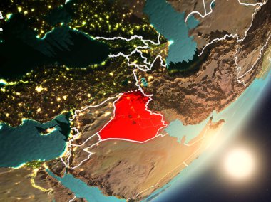 Son derece detaylı yüzey dokuları ve görünür ülke sınırları ile alan Irak'tan. 3D çizim. Nasa tarafından döşenmiş bu görüntü unsurları.