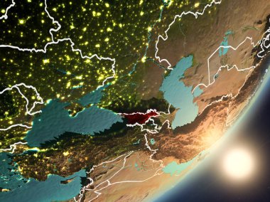 Gürcistan'dan son derece detaylı yüzey dokuları ve görünür ülke sınırları ile alan. 3D çizim. Nasa tarafından döşenmiş bu görüntü unsurları.