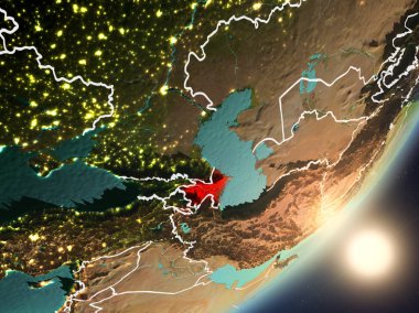 Azerbaycan son derece detaylı yüzey dokuları ve görünür ülke sınırları ile uzaydan. 3D çizim. Nasa tarafından döşenmiş bu görüntü unsurları.