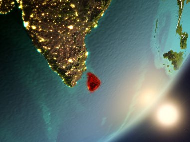 Sri Lanka son derece detaylı yüzey dokuları ve görünür ülke sınırları ile uzaydan. 3D çizim. Nasa tarafından döşenmiş bu görüntü unsurları.