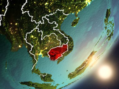 Kamboçya'dan son derece detaylı yüzey dokuları ve görünür ülke sınırları ile alan. 3D çizim. Nasa tarafından döşenmiş bu görüntü unsurları.