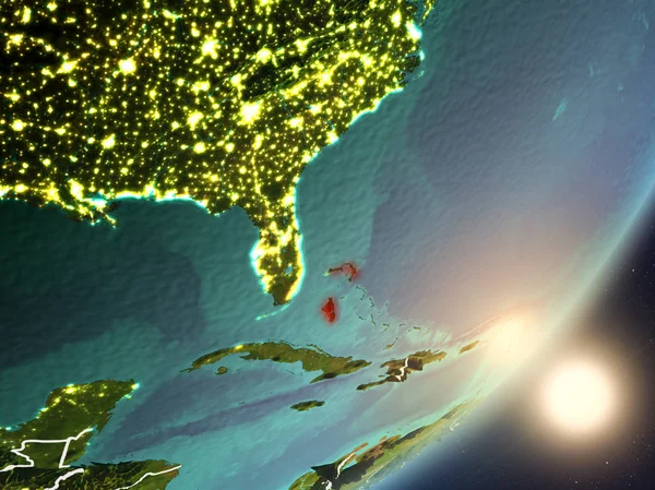 Bahamy Kosmosu Bardzo Szczegółowe Tekstury Powierzchni Granic Kraju Widoczne Ilustracja — Zdjęcie stockowe