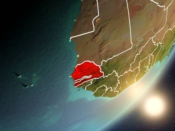 Senegal son derece detaylı yüzey dokuları ve görünür ülke sınırları ile uzaydan. 3D çizim. Nasa tarafından döşenmiş bu görüntü unsurları.