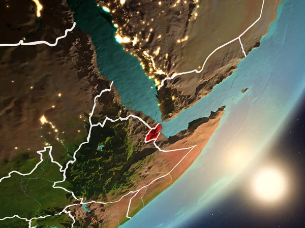 Cibuti son derece detaylı yüzey dokuları ve görünür ülke sınırları ile uzaydan. 3D çizim. Nasa tarafından döşenmiş bu görüntü unsurları.