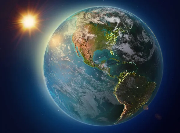 Puesta Sol Sobre Belice Resaltada Rojo Planeta Tierra Con Atmósfera —  Fotos de Stock