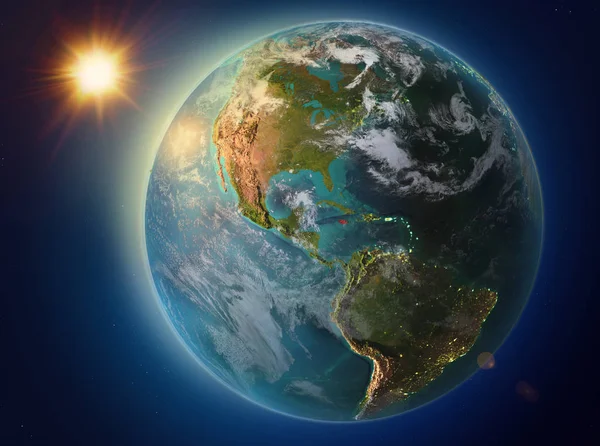 Západ Slunce Nad Jamajka Zvýrazněny Červeně Planetě Zemi Atmosférou Mraky — Stock fotografie