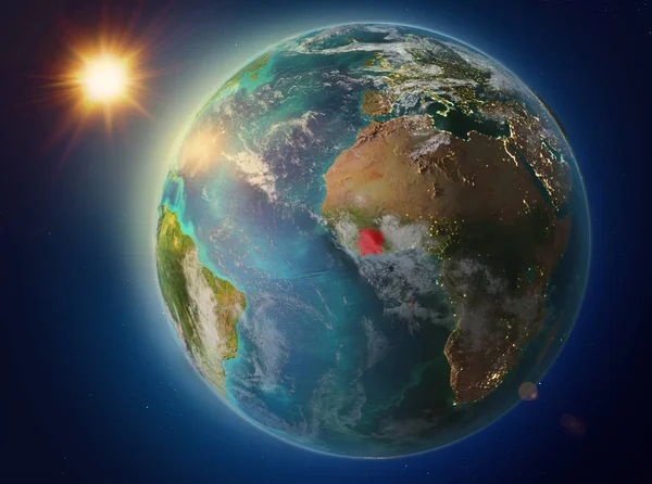 Zonsondergang Boven Ivory Coast Gemarkeerd Het Rood Planeet Aarde Met — Stockfoto