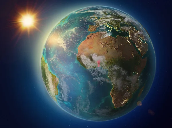 Zonsondergang Boven Benin Gemarkeerd Het Rood Planeet Aarde Met Sfeer — Stockfoto