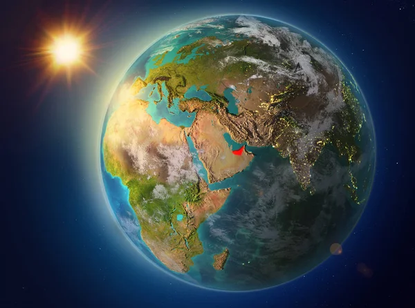 Zonsondergang Boven Verenigde Arabische Emiraten Gemarkeerd Het Rood Planeet Aarde — Stockfoto