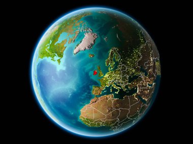 Günbatımı yukarıda Malezya red Planet Earth bulutlar ve görünür ülke sınırları ile vurgulanır. 3D çizim. Nasa tarafından döşenmiş bu görüntü unsurları.