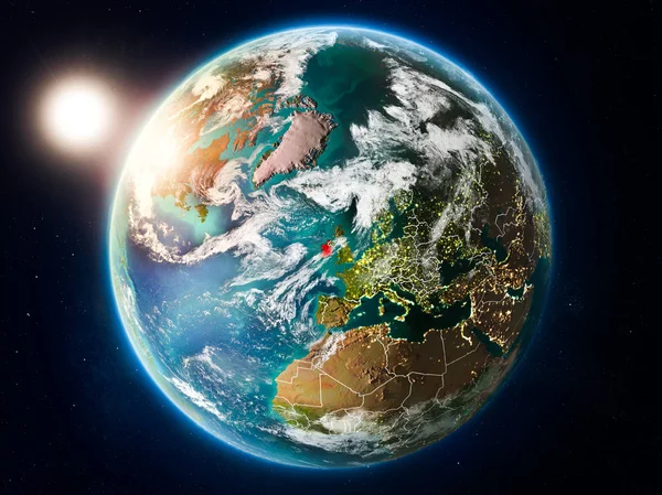 Pôr Sol Acima Irlanda Destacada Vermelho Planeta Terra Com Nuvens — Fotografia de Stock