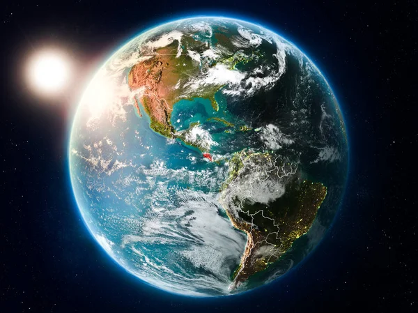 Solnedgången Över Costa Rica Rött Planeten Jorden Med Moln Och — Stockfoto