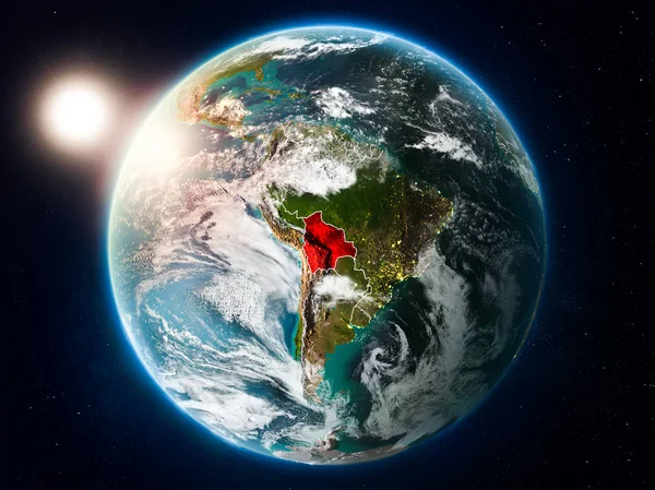 Puesta Sol Sobre Bolivia Resaltada Rojo Planeta Tierra Con Nubes —  Fotos de Stock