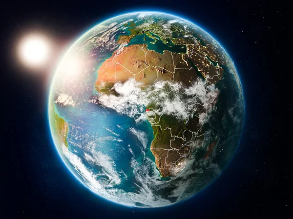 Sonnenuntergang Über Äquatorialguinea Rot Hervorgehoben Auf Dem Planeten Erde Mit — Stockfoto