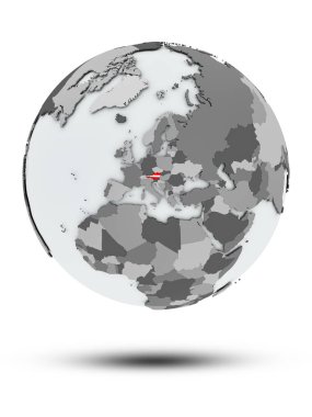 Avusturya bayrağı ile gölge beyaz arka plan üzerinde izole küre ile. 3D çizim.