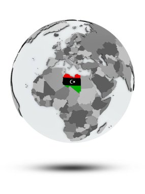 Libya bayrağı ile gölge beyaz arka plan üzerinde izole küre ile. 3D çizim.