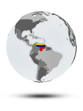 Venezuela ile bayrak beyaz arka plan üzerinde izole gölge ile dünya üzerinde. 3D çizim.