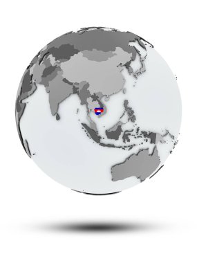 Kamboçya bayrağı ile gölge beyaz arka plan üzerinde izole küre ile. 3D çizim.