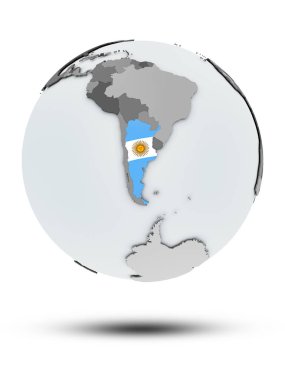 Arjantin bayrağı ile gölge beyaz arka plan üzerinde izole küre ile. 3D çizim.