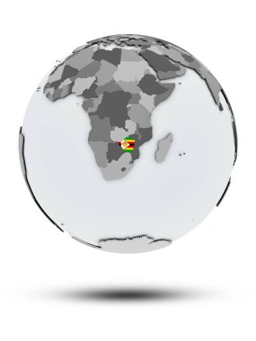 Zimbabve bayrağı ile gölge beyaz arka plan üzerinde izole küre ile. 3D çizim.