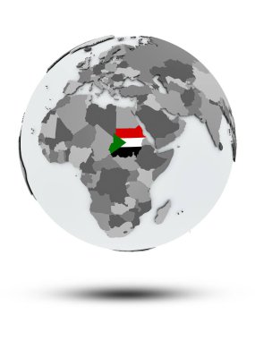 Sudan bayrağı ile gölge beyaz arka plan üzerinde izole küre ile. 3D çizim.