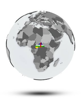 Orta Afrika bayrak beyaz arka plan üzerinde izole gölge ile dünya üzerinde. 3D çizim.