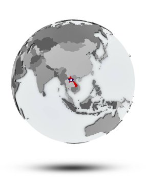 Laos bayrağı ile gölge beyaz arka plan üzerinde izole küre ile. 3D çizim.