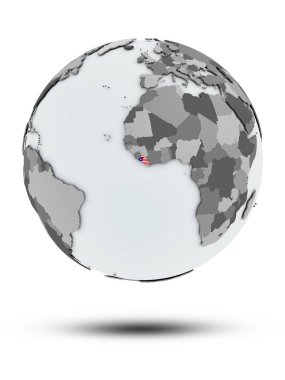 Liberya bayrağı ile gölge beyaz arka plan üzerinde izole küre ile. 3D çizim.