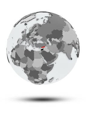 Suriye bayrağı ile gölge beyaz arka plan üzerinde izole küre ile. 3D çizim.