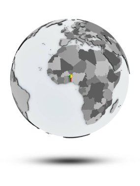 Benin bayrağı ile gölge beyaz arka plan üzerinde izole küre ile. 3D çizim.