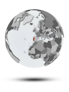 Portekiz Dünya ile gölge beyaz arka plan üzerinde izole bayrağı ile. 3D çizim.