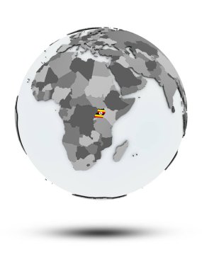 Uganda bayrağı ile gölge beyaz arka plan üzerinde izole küre ile. 3D çizim.