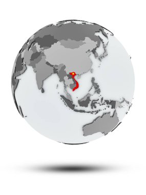 Vietnam beyaz arka plan üzerinde izole gölge ile dünya üzerinde bayrak ile. 3D çizim.