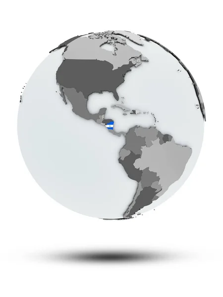Nicarágua Com Bandeira Globo Com Sombra Isolada Sobre Fundo Branco — Fotografia de Stock