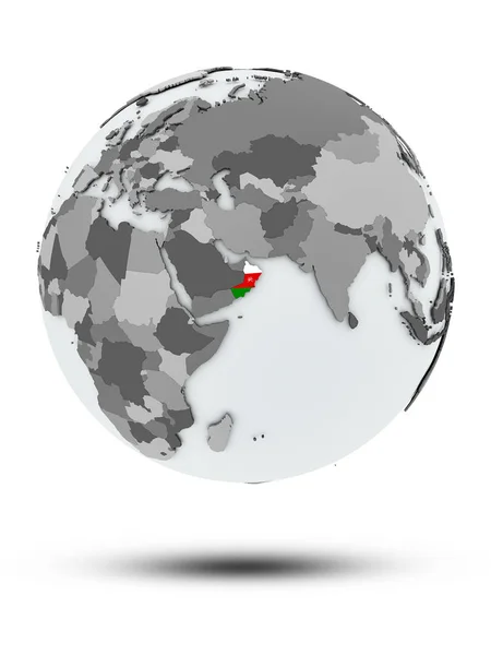 Oman Met Vlag Wereldbol Met Schaduw Geïsoleerd Een Witte Achtergrond — Stockfoto