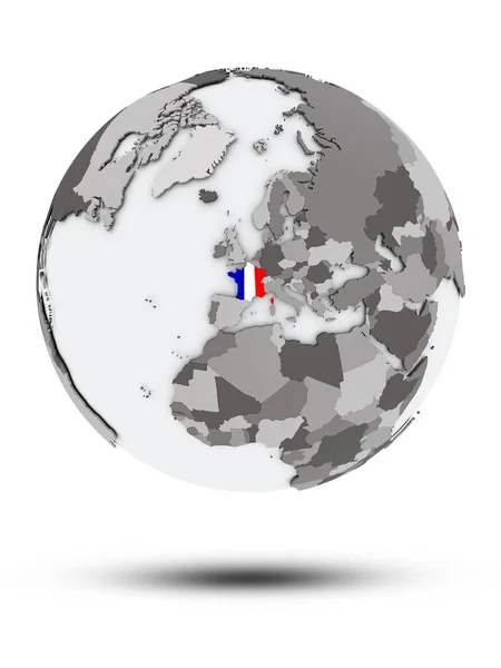 Francia Con Bandiera Sul Globo Con Ombra Isolata Sfondo Bianco — Foto Stock