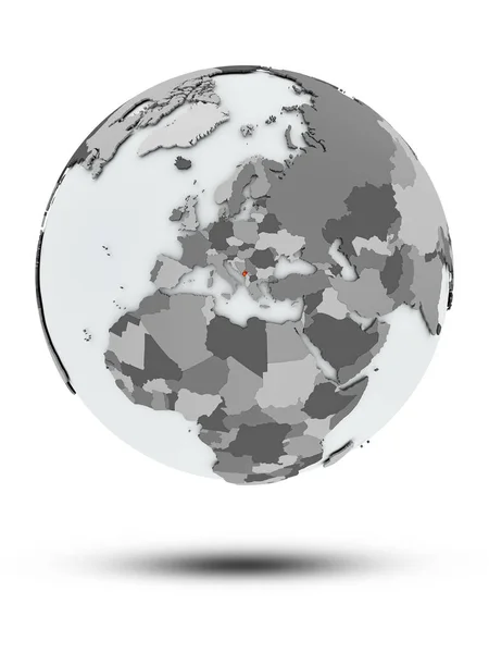 Черногория Флагом Земном Шаре Тенью Изолированы Белом Фоне Иллюстрация — стоковое фото