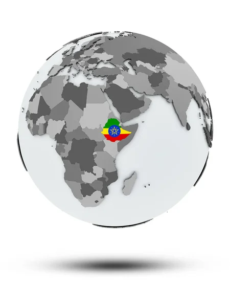 带国旗的埃塞俄比亚在地球上 在白色背景下被隔离 — 图库照片