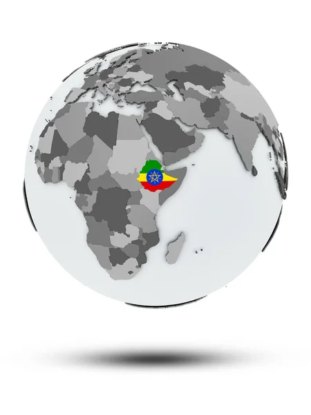 Ethiopië Met Vlag Wereldbol Met Schaduw Geïsoleerd Een Witte Achtergrond — Stockfoto