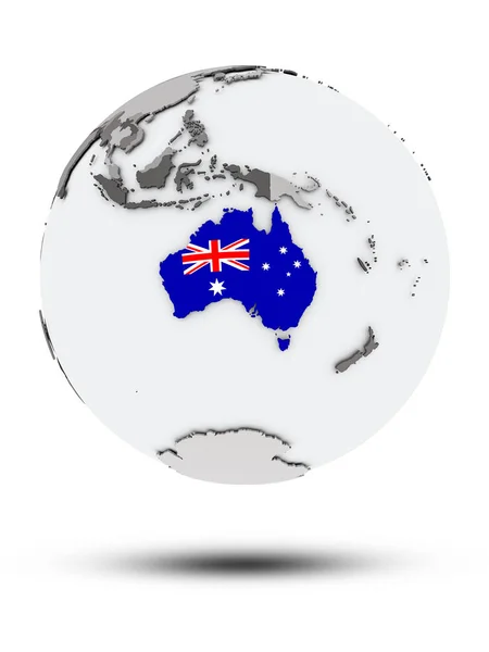 澳大利亚国旗在地球上 阴影在白色背景下被隔离 — 图库照片